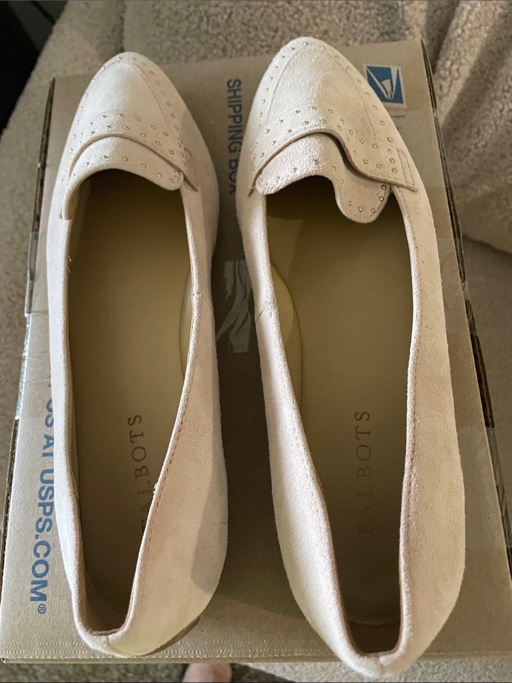 Talbots Cream Suede Studded Loafers